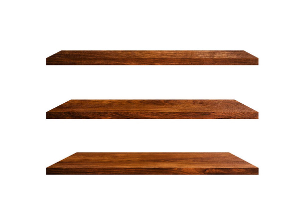 Collection of  wooden shelves isolated on white background with clipping path for design and work - Photo, Image