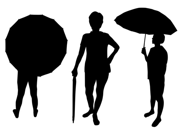 Silueta de personas con paraguas
 - Vector, Imagen