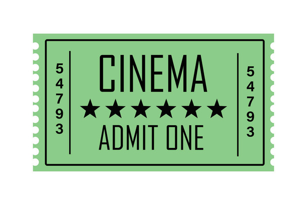 Illustration d'un billet de cinéma au design rétro avec le texte Cinema, Admit 1, en vert
 - Photo, image