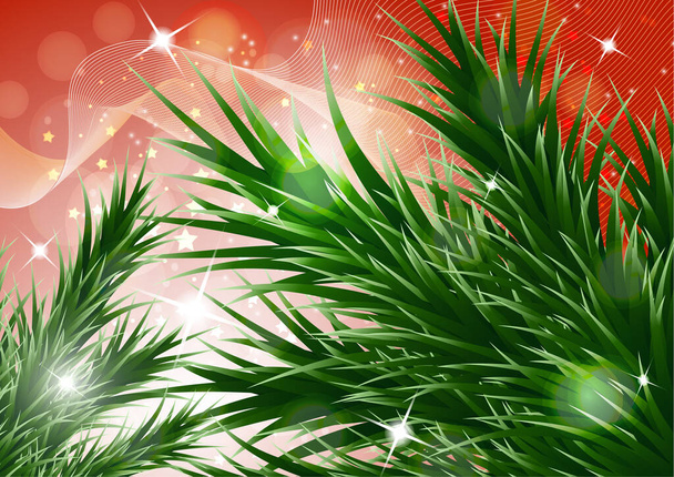 Funkelnder weihnachtlicher dekorativer Hintergrund mit grünen Fichtenzweigen, magischer Glanz. Vektor-Illustration für Ihr Design. - Vektor, Bild