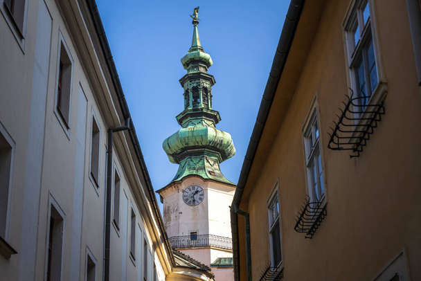 Bratislava clock tower in the historical center of the city - Fotoğraf, Görsel