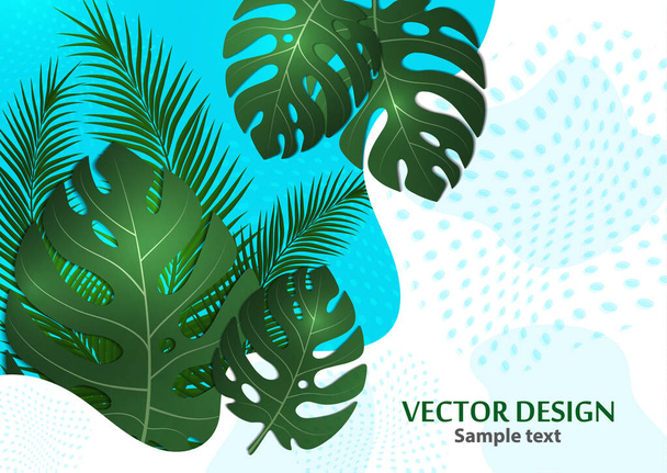 Fond tropical abstrait avec des feuilles de palmier, monstera. Composition avec des plantes exotiques sur un fond lumineux. Modèle pour votre conception. Illustration vectorielle
. - Vecteur, image