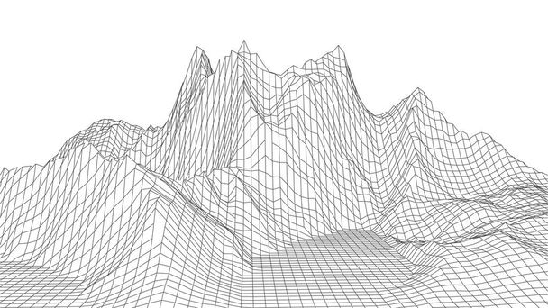 Wireframe landscape design on white background. Technology grid. - Vector, Image
