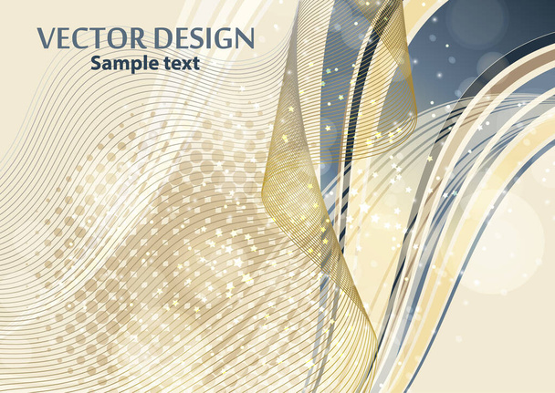 Bright abstract composition, shiny curved lines, wavy blend lines, sparkling particles, glare. Magic concept with bokeh effect for the design of cards, banners, flyers or background. Vector illustration. - Vector, Image