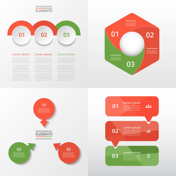 Bundle infographic elements data visualization. Vector template with 3 options. Can be used for presentations, business processes, workflow, diagram, flowchart concept, timeline, marketing, trainings. - Vector, Image