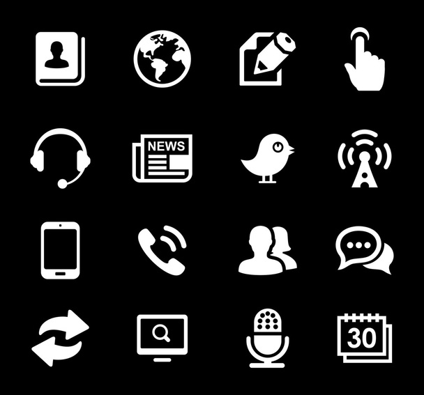 Media and Communication icons set white series - Vector, Image