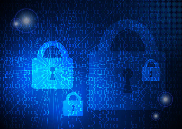 Digital lock guard binäres Codezeichen. Abstrakte Sicherheitstechnologie auf globalem Netzwerk-Hintergrund, Cyber-Sicherheit. Vektorillustration - Vektor, Bild