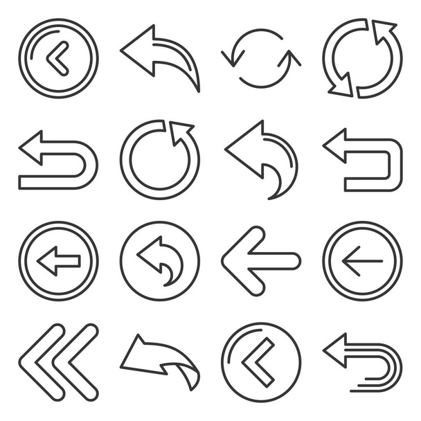 Back Arrow Icons Set on White Background. Line Style Vector - Vector, Imagen