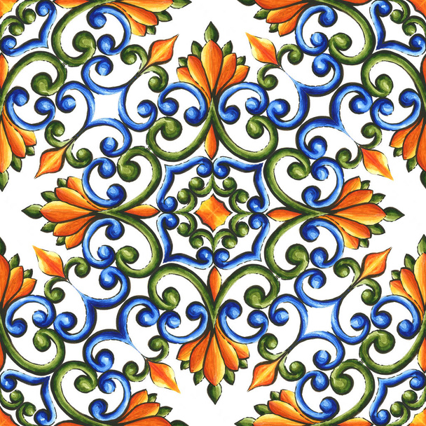 Watercolor ornament for ceramic tile, wallpaper, textile, majolica - Photo, Image