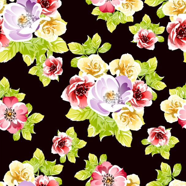 Colourful vintage style flowers seamless pattern - Vektori, kuva