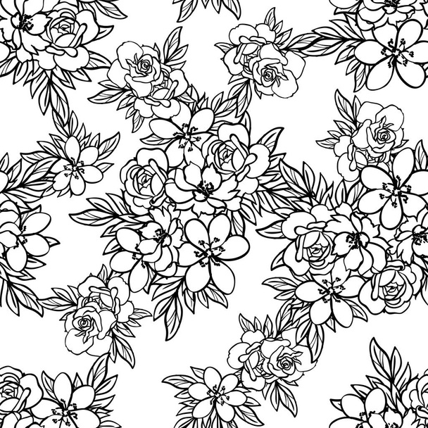 Seamless monochrome vintage style flowers pattern - Vector, Image