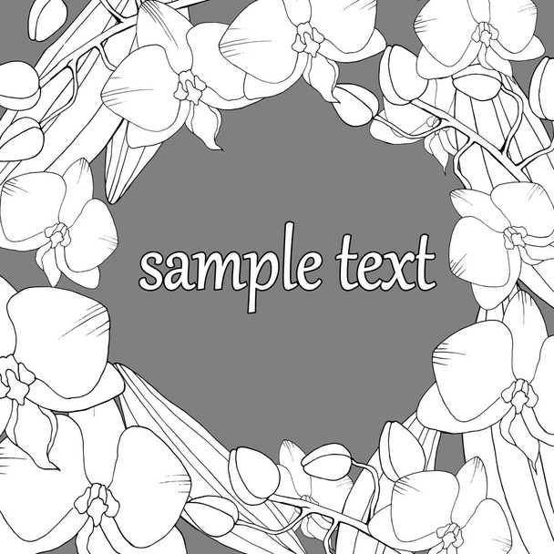 background for text with orchids in monochrome colors, vector illustration - Vector, Imagen