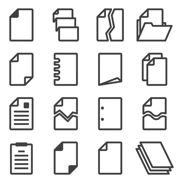 Document icons set. Different versions of folded sheets of paper with a wrapped corner and in a folder. Isolated vector on a white background. - Vector, afbeelding