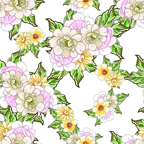 Colourful vintage style flowers seamless pattern - Vektor, kép