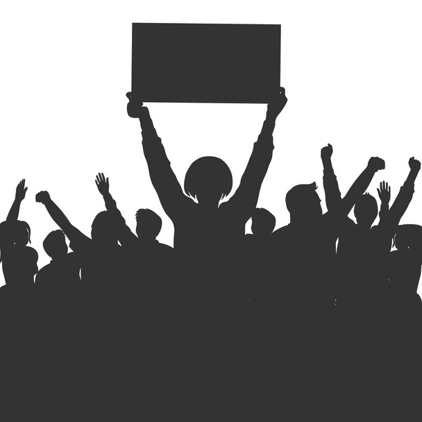 Publiek protesteert silhouet op witte achtergrond. Demonstratie met banner vector. - Vector, afbeelding