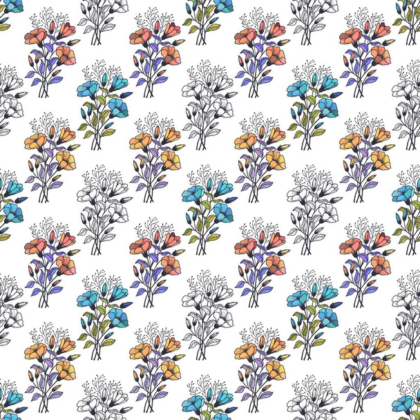 Безшовний кольоровий візерунок з квітами
 - Вектор, зображення