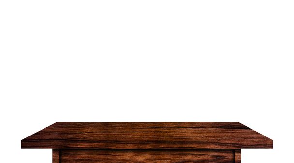 Vista superior de la mesa de madera aislada sobre fondo blanco con camino de recorte
 - Foto, Imagen