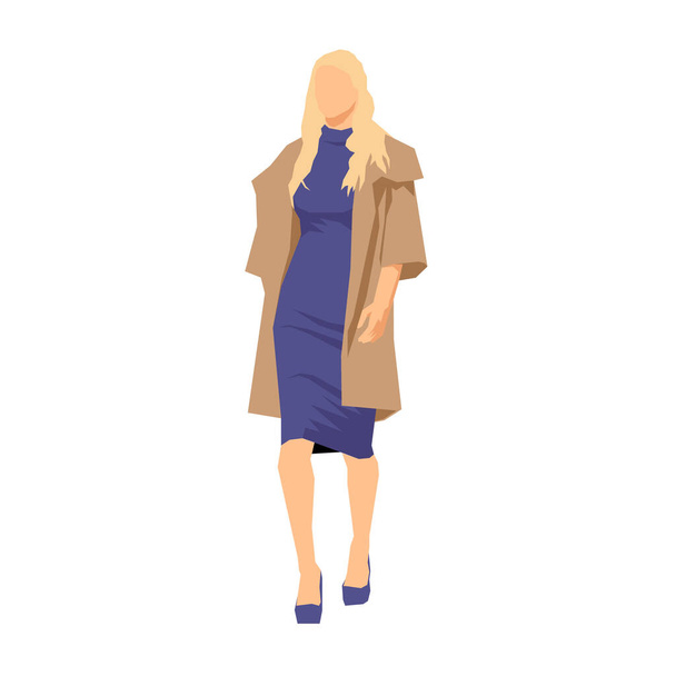 Slim blonde woman walking forward, flat design geometric isolated vector illustration. Front view - Vetor, Imagem
