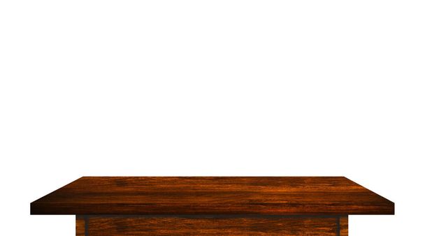 Horní pohled na dřevěný stůl izolovaný na bílém pozadí s oříznutou dráhou - Fotografie, Obrázek