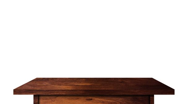 Moderna mesa de madera aislada sobre fondo blanco. Copie el espacio utilizado para mostrar o montar el diseño de sus productos con la ruta de recorte para facilitar el trabajo
   - Foto, imagen