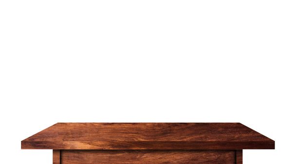 Modern houten tafelblad geïsoleerd op witte achtergrond. Kopieer ruimte die wordt gebruikt voor het weergeven of monteren van uw producten ontwerp met clipping pad voor eenvoudig werk   - Foto, afbeelding