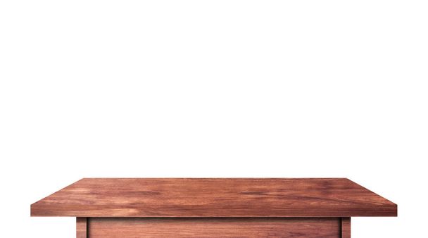 Μοντέρνο ξύλινο τραπέζι απομονωμένο σε λευκό φόντο. Αντιγραφή χώρου που χρησιμοποιείται για την οθόνη ή μοντάζ σχεδιασμό των προϊόντων σας με ψαλίδισμα διαδρομή για εύκολη εργασία   - Φωτογραφία, εικόνα
