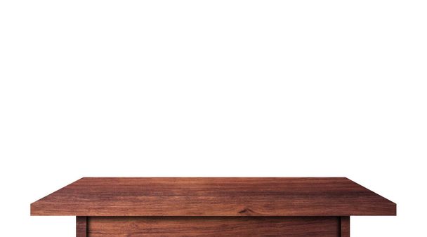 Mesa de madeira moderna isolada sobre fundo branco. Espaço de cópia usado para exibir ou montar seu design de produtos com caminho de recorte para um trabalho fácil
   - Foto, Imagem