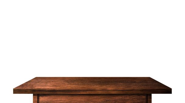 Moderna mesa de madera aislada sobre fondo blanco. Copie el espacio utilizado para mostrar o montar el diseño de sus productos con la ruta de recorte para facilitar el trabajo
   - Foto, Imagen