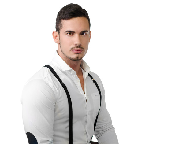 Elegant young man with white shirt and suspenders - Fotografie, Obrázek