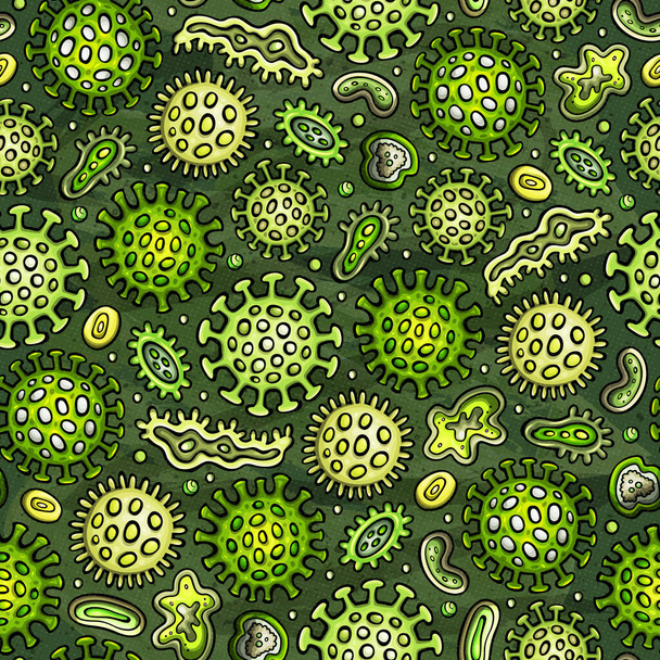 Ιός και βακτήρια χέρι που doodles αδιάλειπτη μοτίβο. Ιστορικό του Coronavirus. - Φωτογραφία, εικόνα