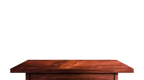 Tmavě dřevěná deska stolu izolované na bílém pozadí pro váš design produktu. Cesta oříznutí - Fotografie, Obrázek