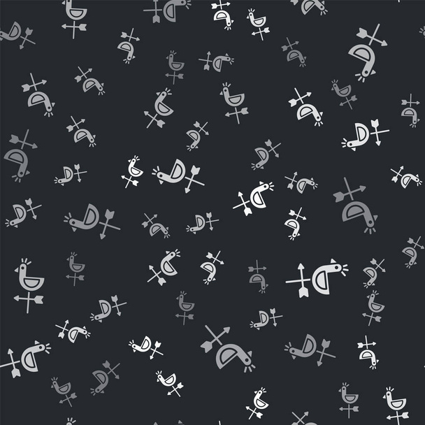 Grey Rooster weather vane icon isolated seamless pattern on black background. Weathercock sign. Windvane rooster. Vector Illustration - Vector, Image