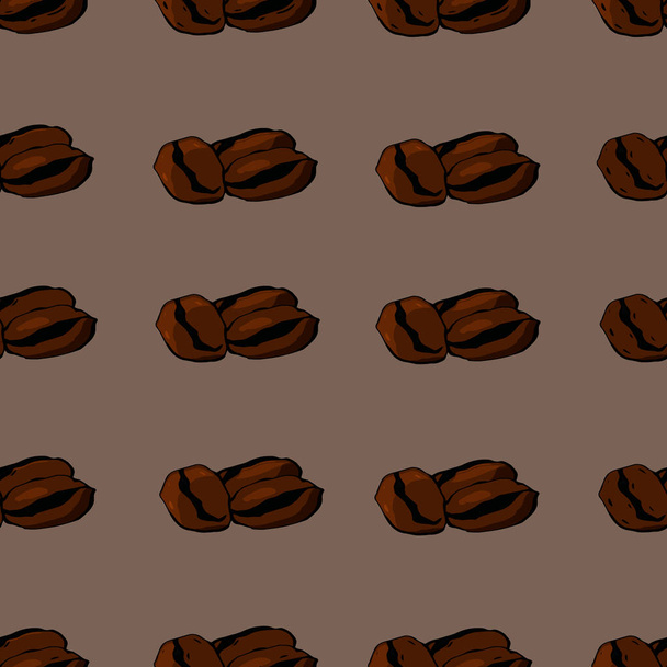 Seamless pattern. Aromatic coffee beans on a background arranged in a chaotic manner, harmoniously arranged and suggest enjoyment. Perhaps the use in the interior design of the kitchen, coffee shop, store, product design. - Vector, Image