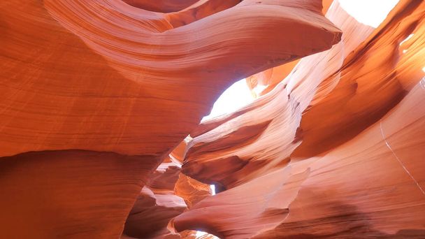 Beautiful wide angle view of amazing sandstone formations in famous Antelope Canyon on a sunny day - Photo, Image