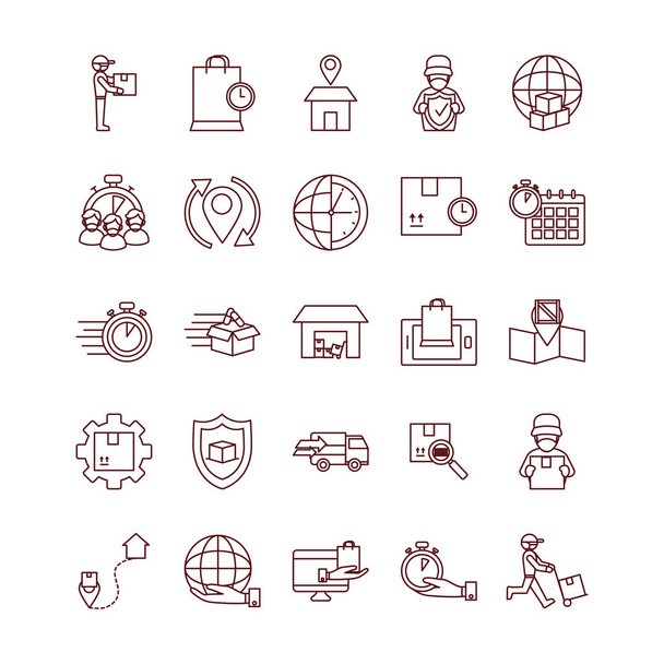 computers and fast delivery icon set, line style - Vector, Image