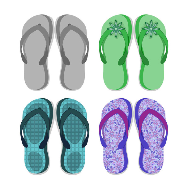 Beach slippers different design for design, vector illustration. Summer day - ベクター画像