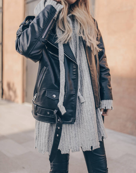 Street style of stylish fashion outfit in detail - Fotó, kép