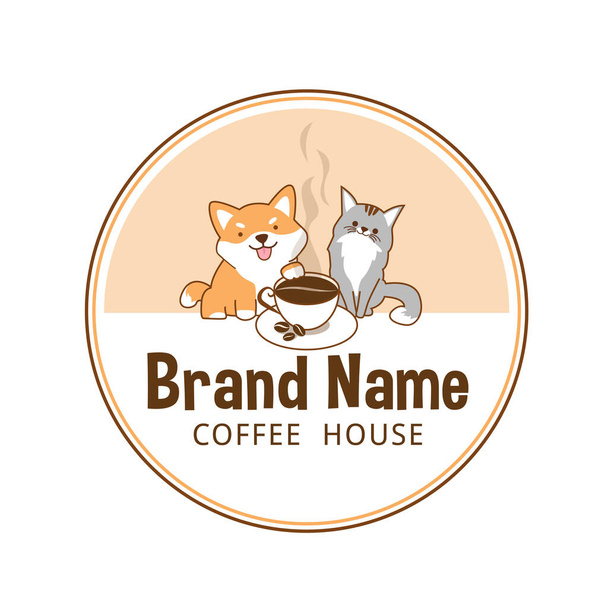 キャットドッグコーヒーカフェのロゴデザイン - ベクター画像