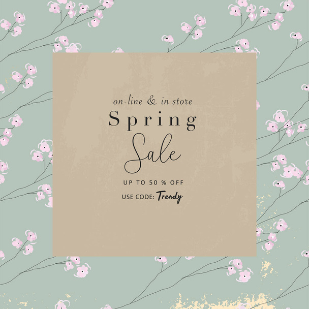 banner de mídia social de primavera floral para publicidade com padrão de flores de cereja chique
  - Vetor, Imagem