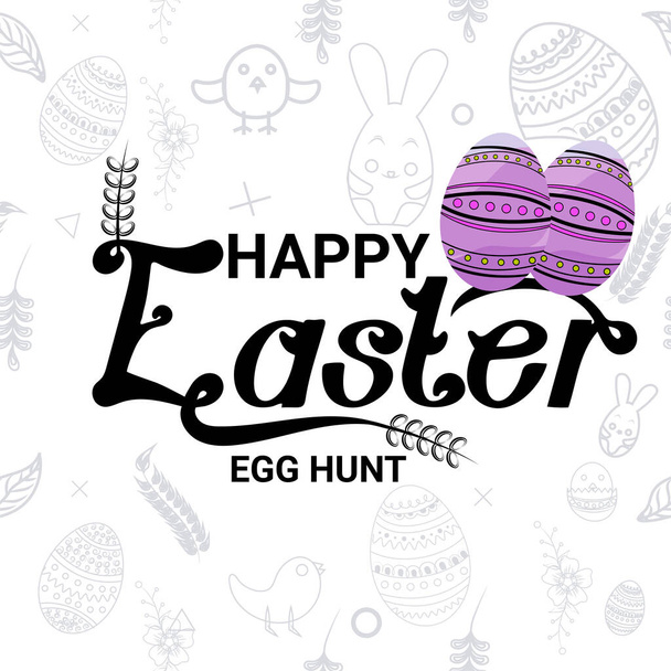 Happy Easter hand getekend kalligrafie ontwerp met naadloos patroon in witte achtergrond. Gebruik voor social media banner, post, reclame etc. - Foto, afbeelding