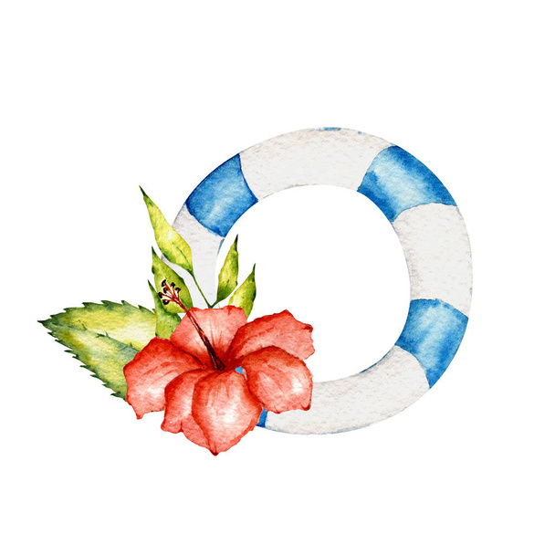 Watercolor summer collection. Composition with tropical leaves, flowers, fruit. Useful for - Foto, Bild