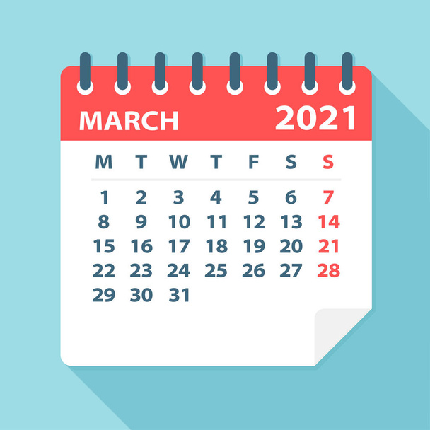 Marzo 2021 Hoja de calendario - Ilustración. Página gráfica vectorial
 - Vector, Imagen