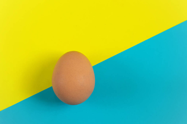 raw chicken brown egg on a colored background close-up - Zdjęcie, obraz