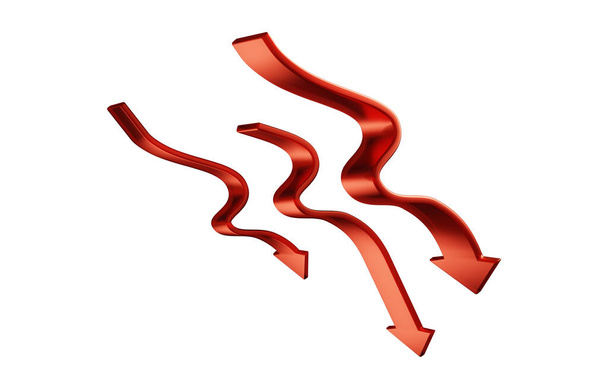 3D ilustrace vlnité lesklé červené šipky směřující dolů - Fotografie, Obrázek
