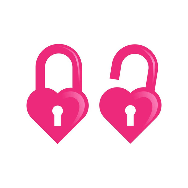 süße und süße rosa Love Lock and Unlock Icon Set - Vektor, Bild