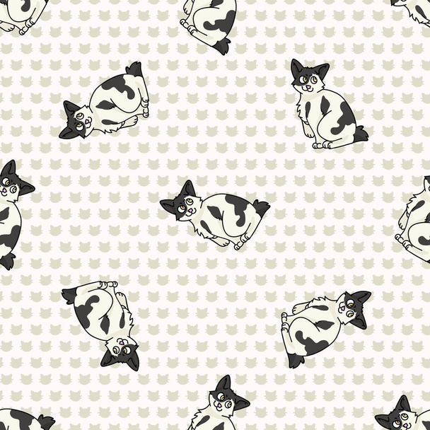 Roztomilý kreslený japonský bobtail koťátko hladký vektorový vzor. Rodokmen kočička plemeno domácí kočka pozadí. Kočičí milovník asijských čistokrevných po celém tisku. Feline EPS 10.  - Vektor, obrázek