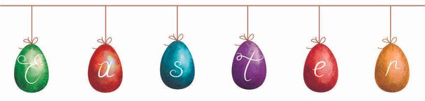 Conjunto de acuarela de huevos de Pascua dibujados a mano aislados sobre fondo blanco
 - Foto, Imagen