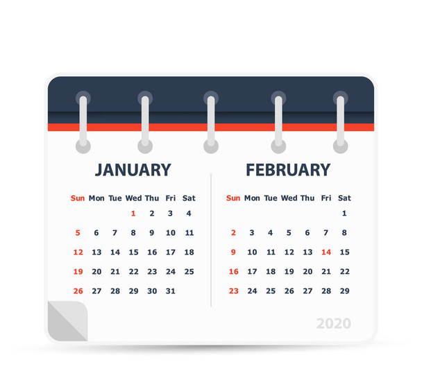 January February 2020 - Calendar Icon - Double calendar - Calendar design template. - Vector, Image