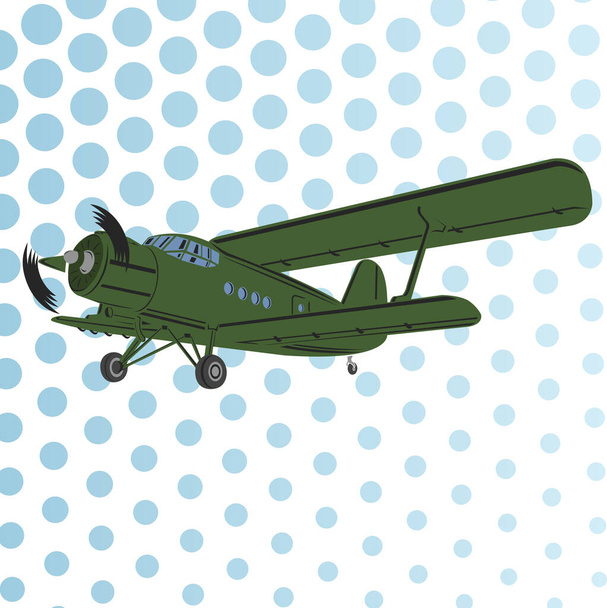 Old retro vintage piston engine biplane airliner. Vector illustration. Passenger aircraft - Vetor, Imagem