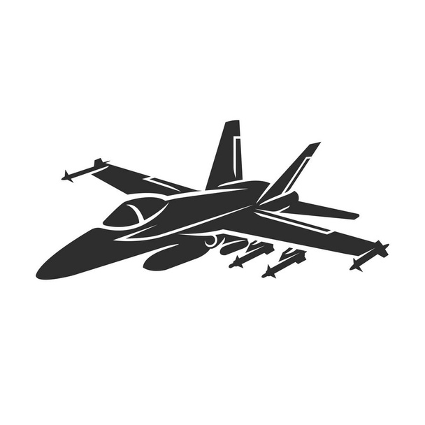 Jet fighter vector illustration. Military aircraft. Carrier-based aircraft. Modern supersonic fighter icon - Vetor, Imagem
